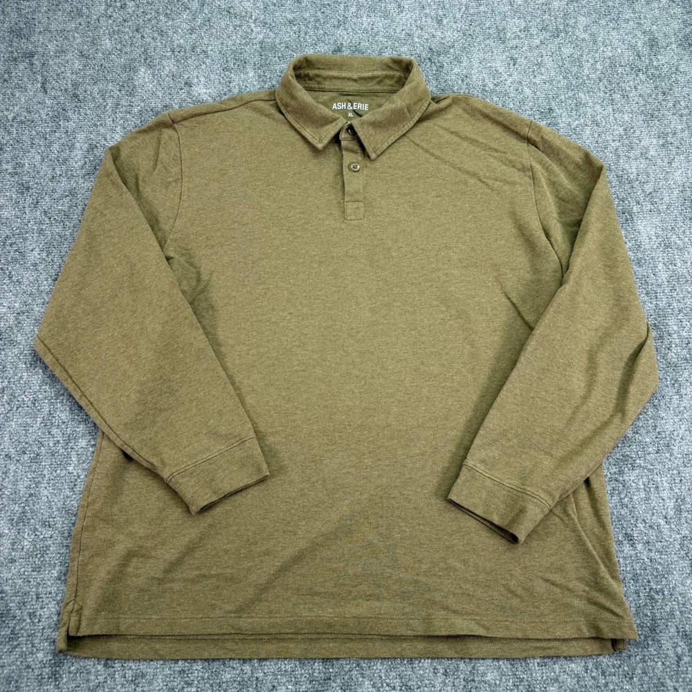 Ash & Erie Polo Shirt Mens XL Heather Olive Long Sleeve Pima Cotton Stretch